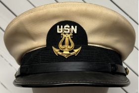 WWII USN Band Member Khaki Visor Cap