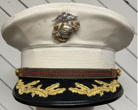 WWII US Marine Corps Officer White Visor Cap.  ​